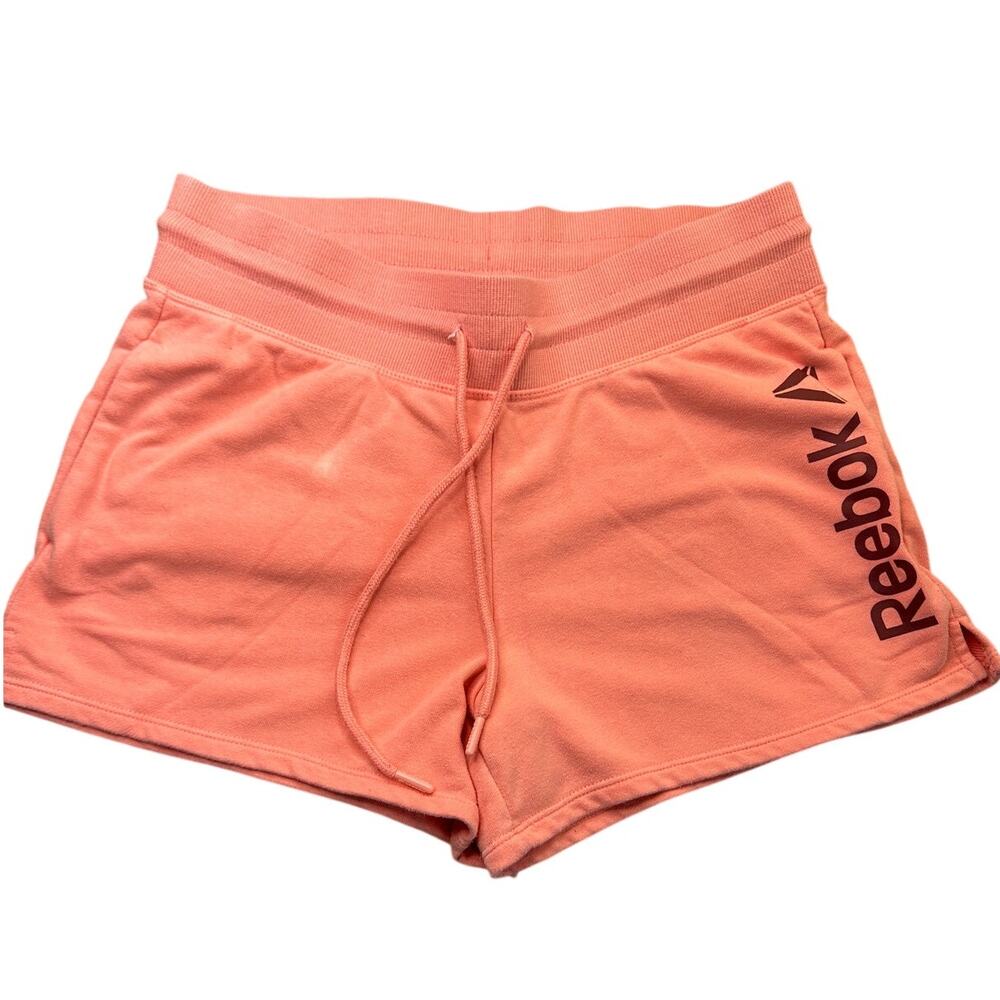 Reebok Cotton Blend French Terry Shorts Peach Coral Relaxed Sporty Loungewear